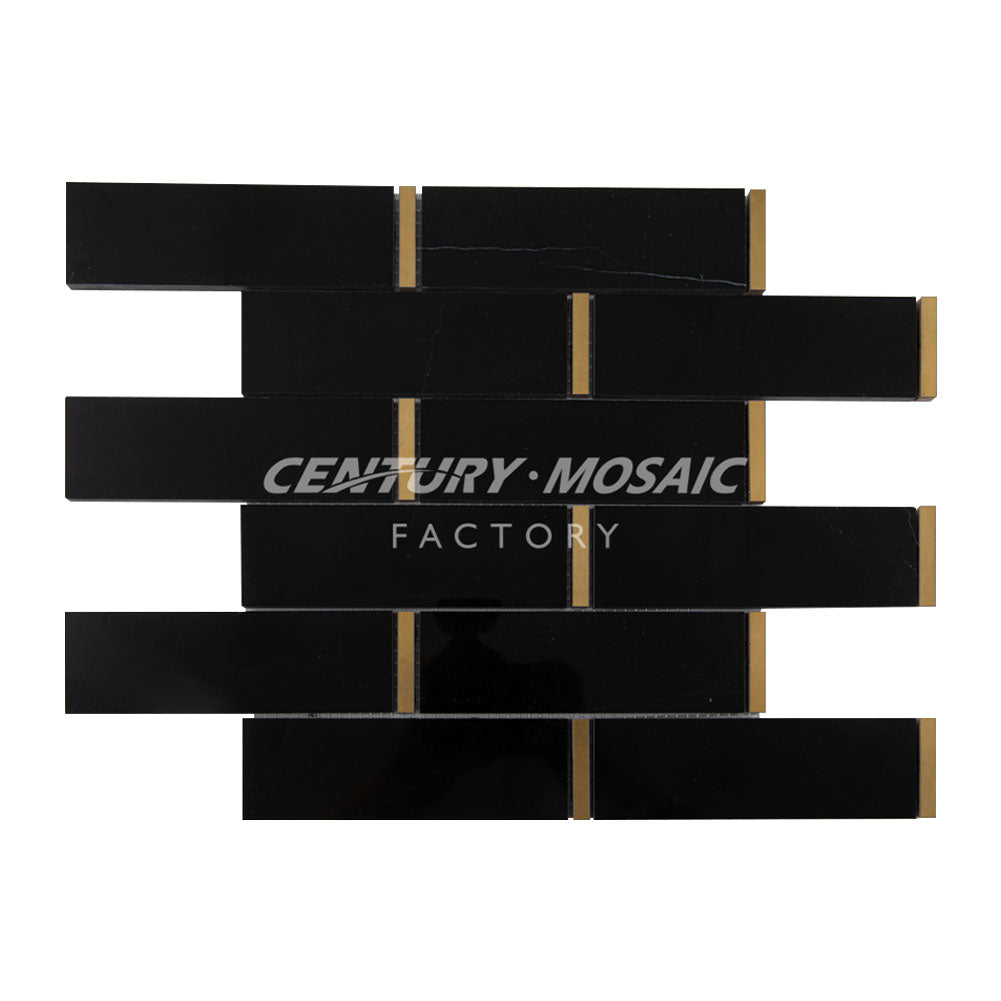 Marble And Metal Brick Polished Marble Mosaic Tile Wholesale Centurymosaic