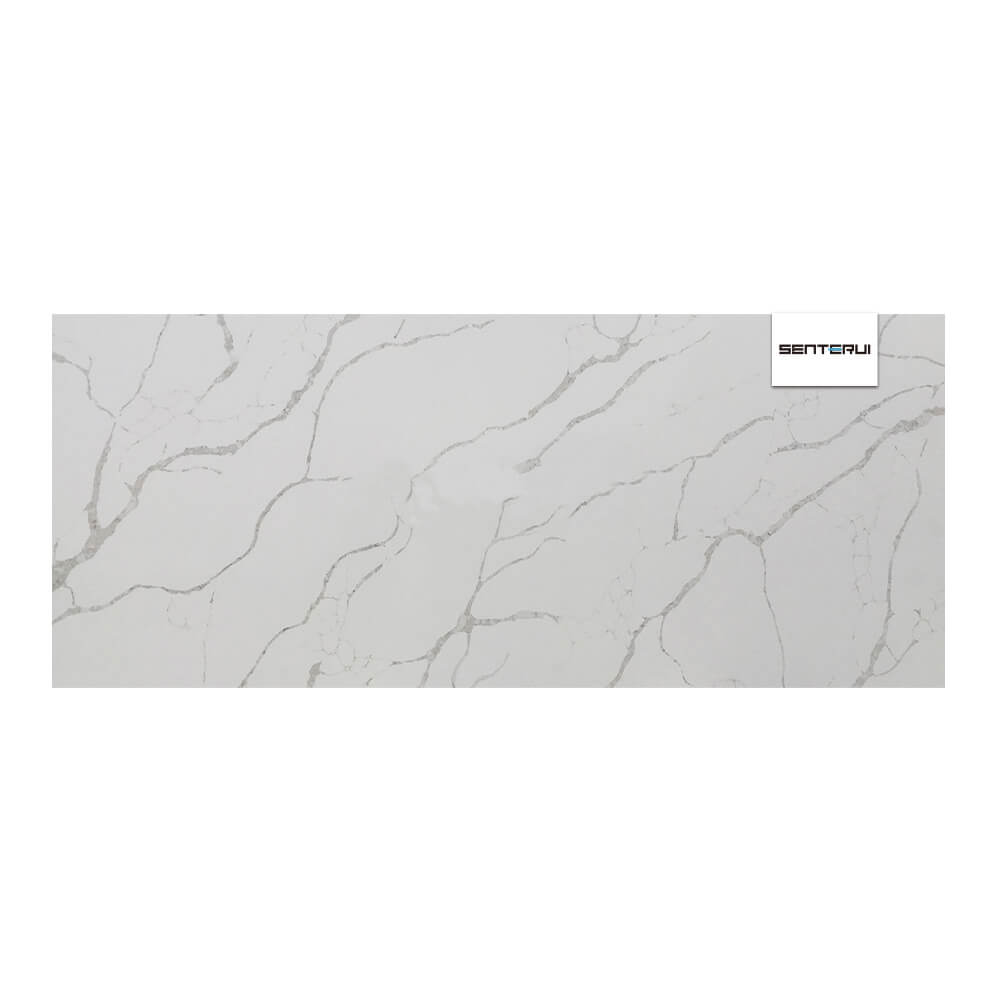 Calacatta Eiffel Quartz White 10.49”x5.25” Polished Slab Wholesale