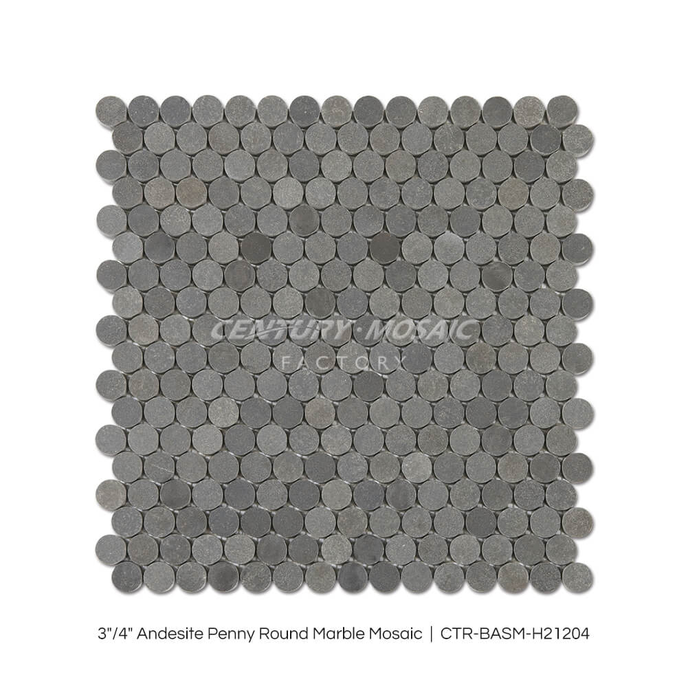 Andesite 3/4” Penny Round Dark Grey Marble Mosaic Wholesale Centurymosaic
