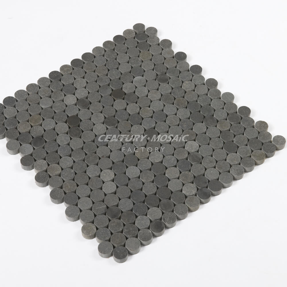 Andesite 3/4” Penny Round Dark Grey Marble Mosaic Wholesale Centurymosaic