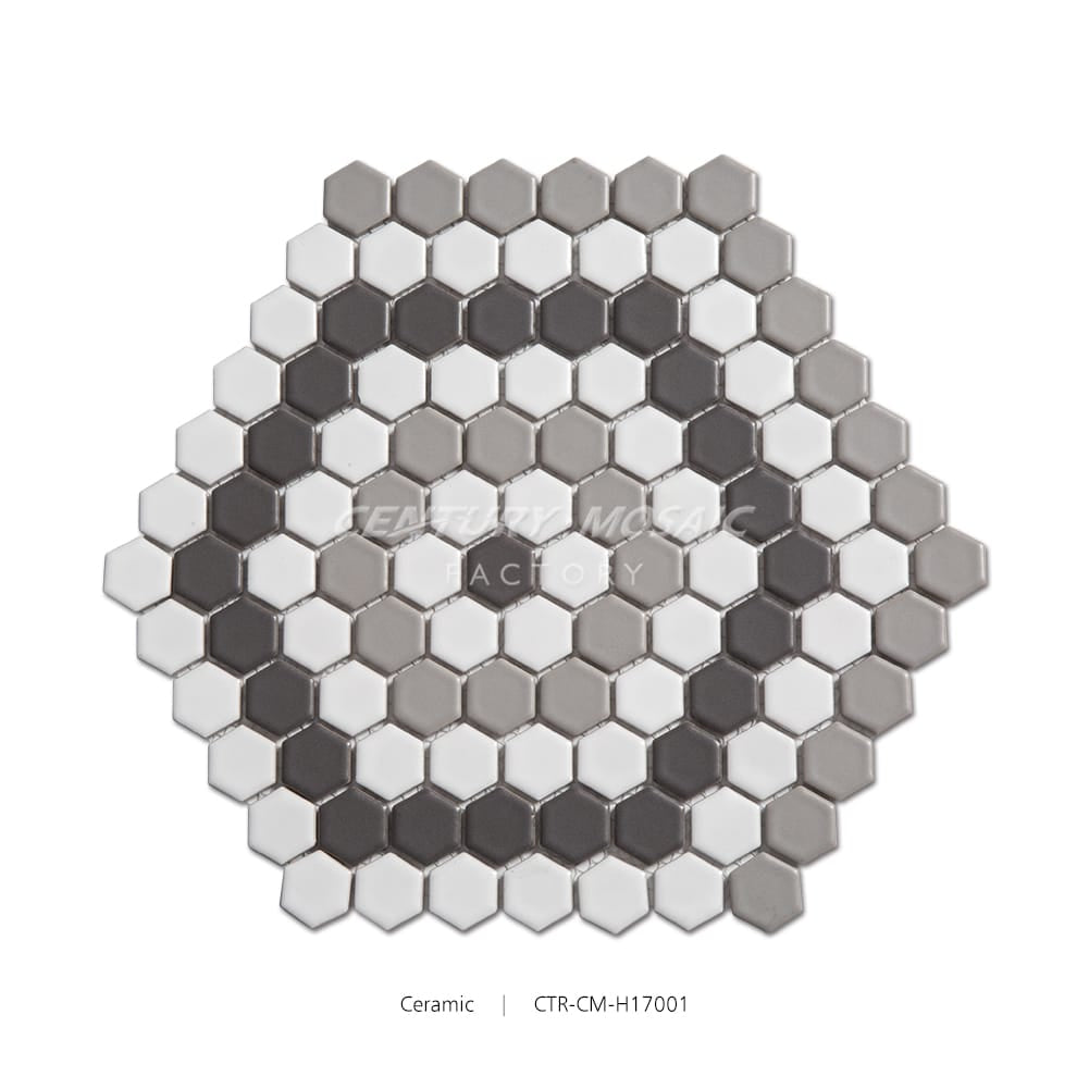 White and Gray Ceramic Hexagon Mosaic Matte Wholesale