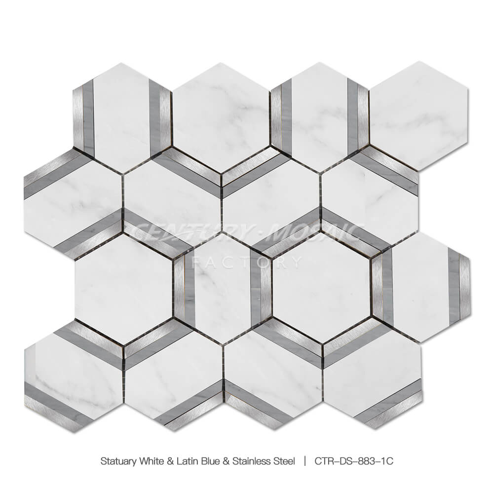 Dazzling Night at Sydney Waterjet Marble White Hexagon Mosaic Wholesal ... - Dazzling White Stone Tile Design