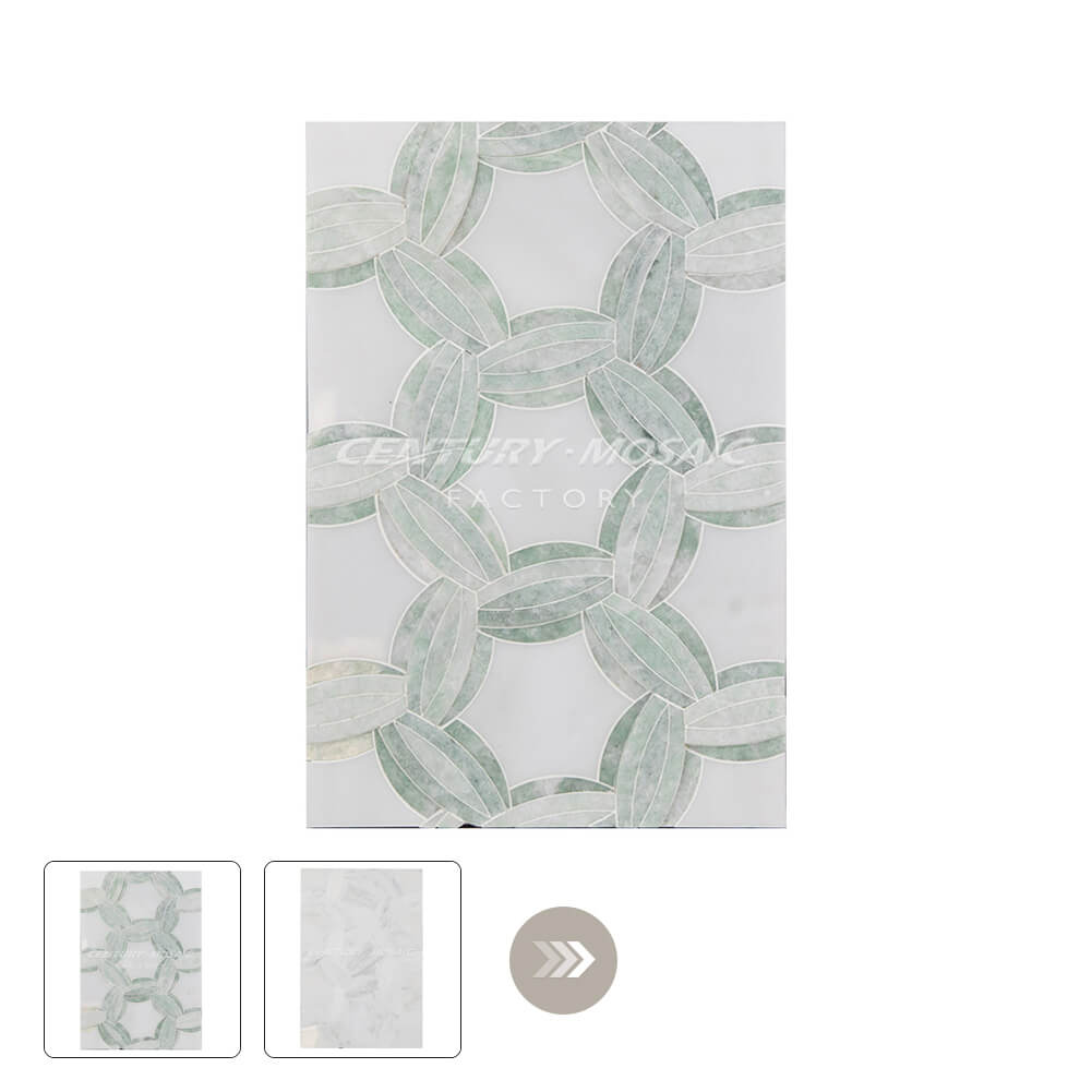 Recall Spring Waterjet Marble White Green Flower Polished Mosaic Wholesale