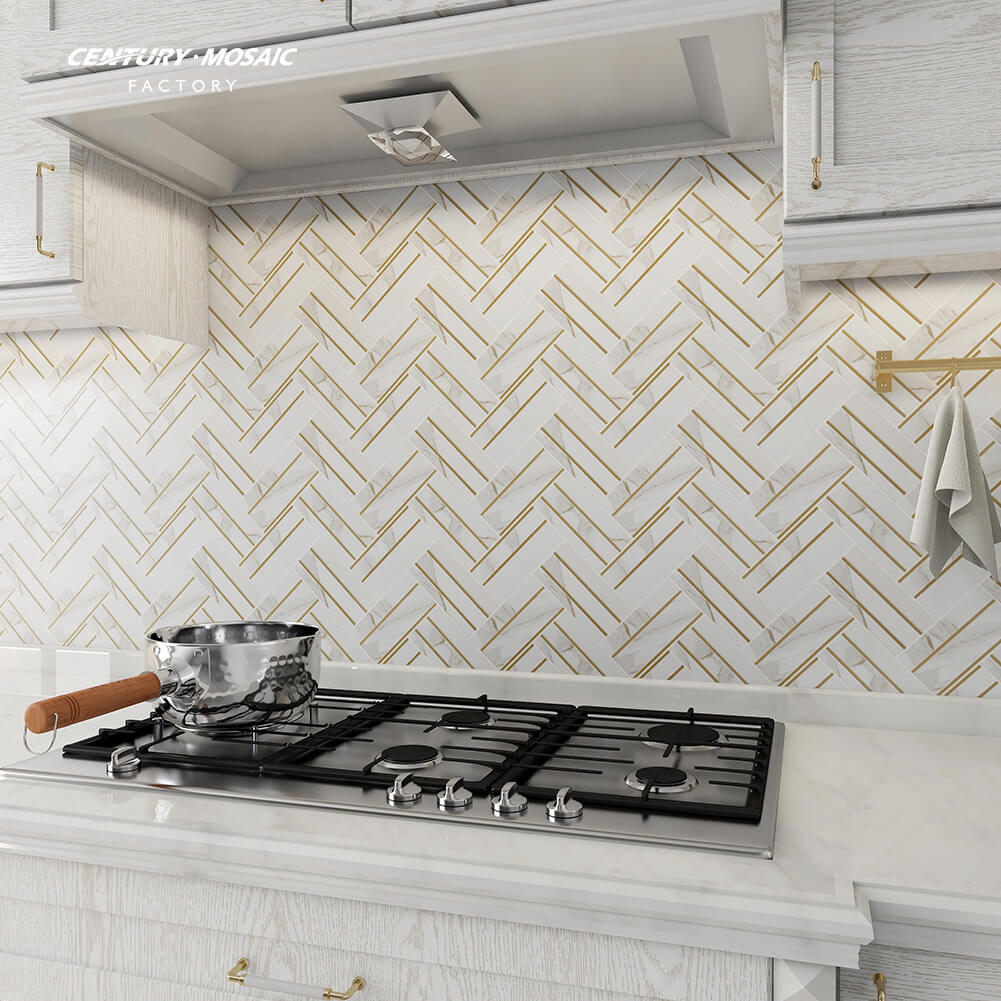 White and Gold Herringbone Mosaic Shows Dignity of your House