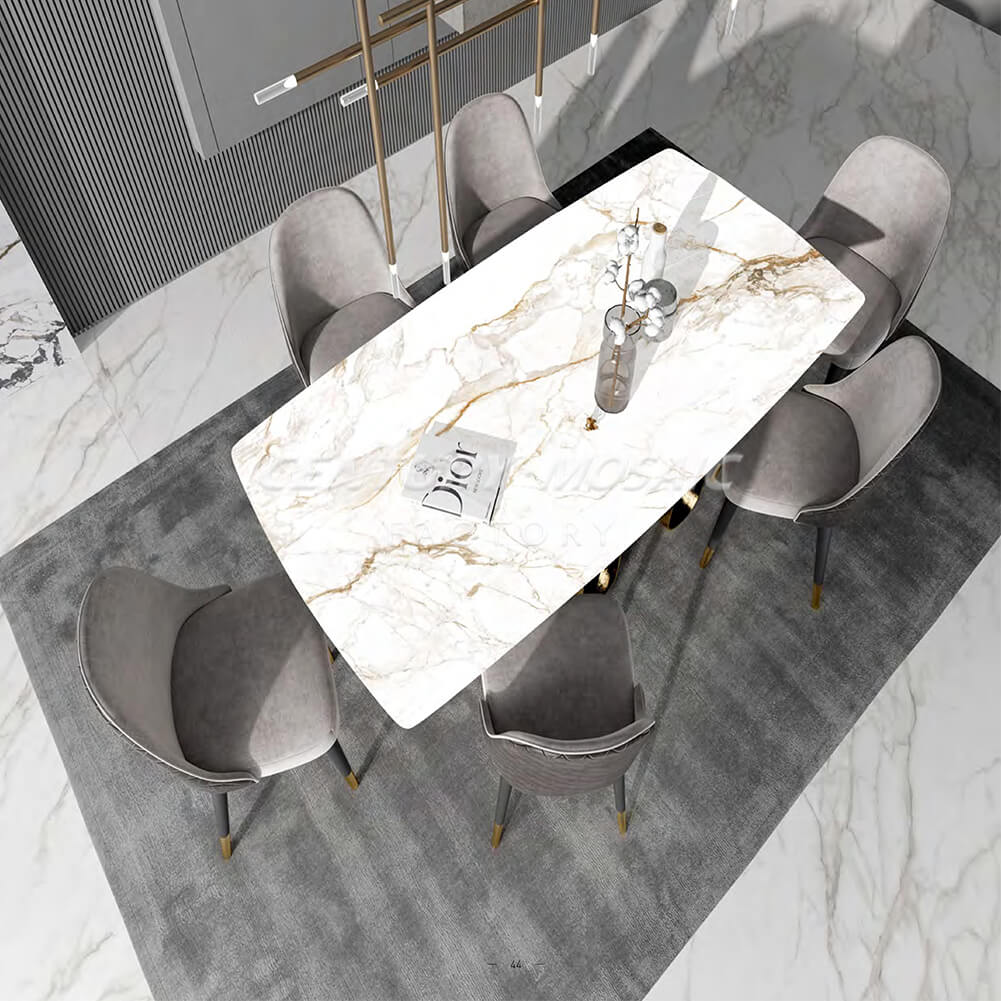 White with Vein Polished Sintered Stone Dining Table Collection Wholesale