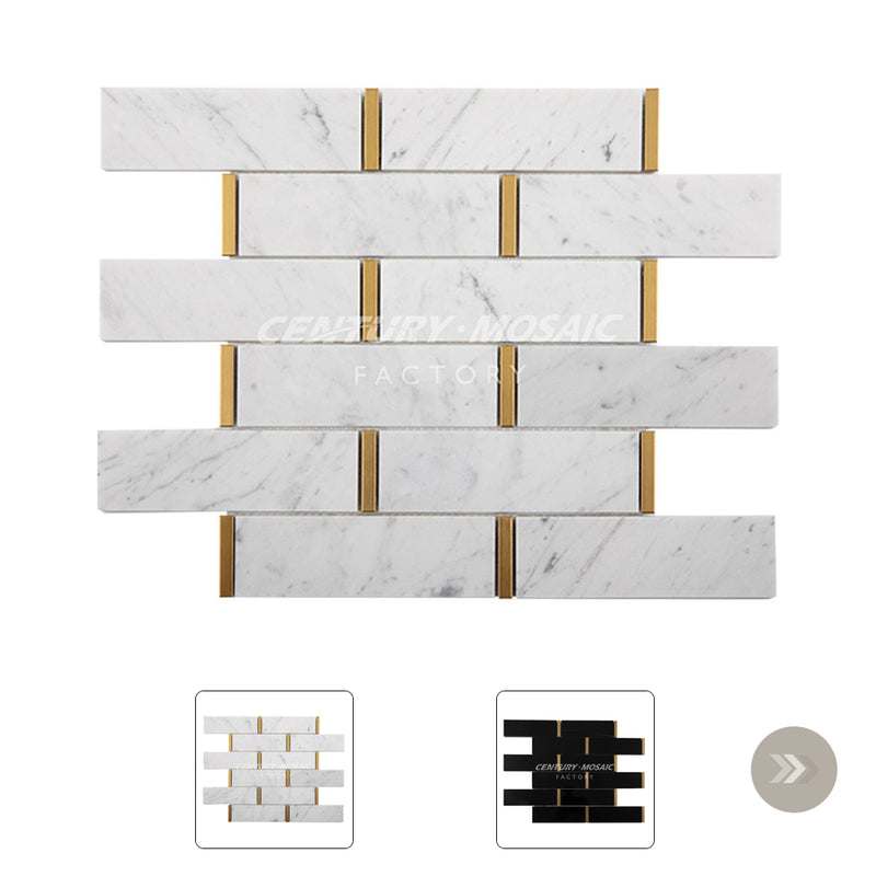 Marble And Metal Brick Polished Marble Mosaic Tile Wholesale