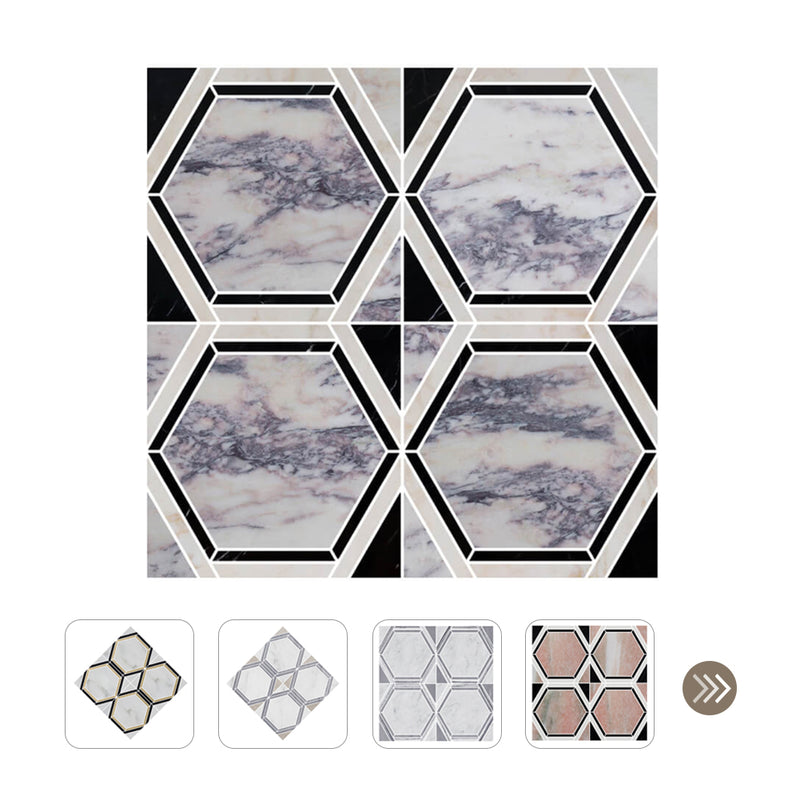 Cosmic Opera Waterjet Marble Purple Hexagon Polished Mosaic