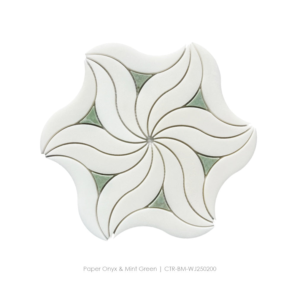 Paper Onyx and Mint Green Waterjet Marble Mosaic Tile Wholesale