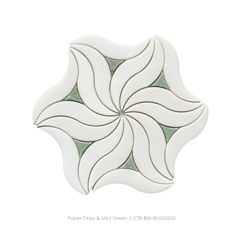 Paper Onyx and Mint Green Waterjet Marble Mosaic Tile Wholesale
