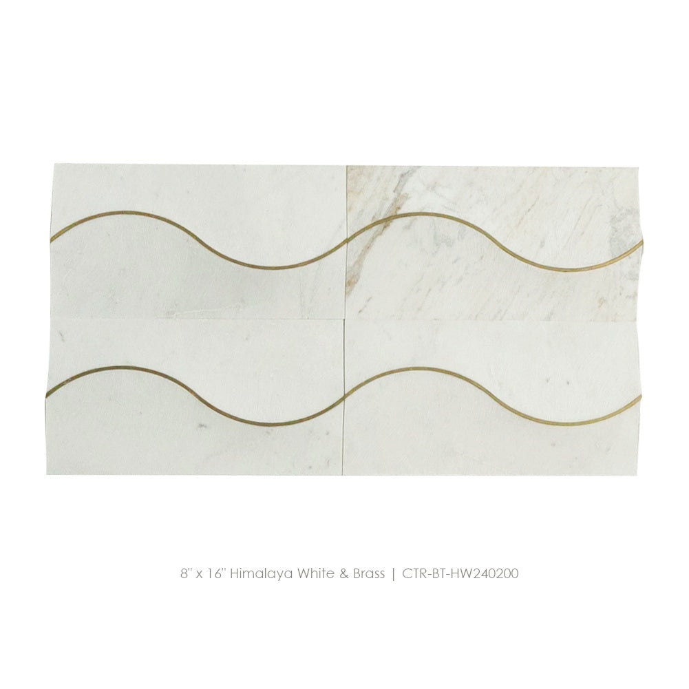 8" x 16" Himalaya White and Brass 3D Marble Tile Wholesale