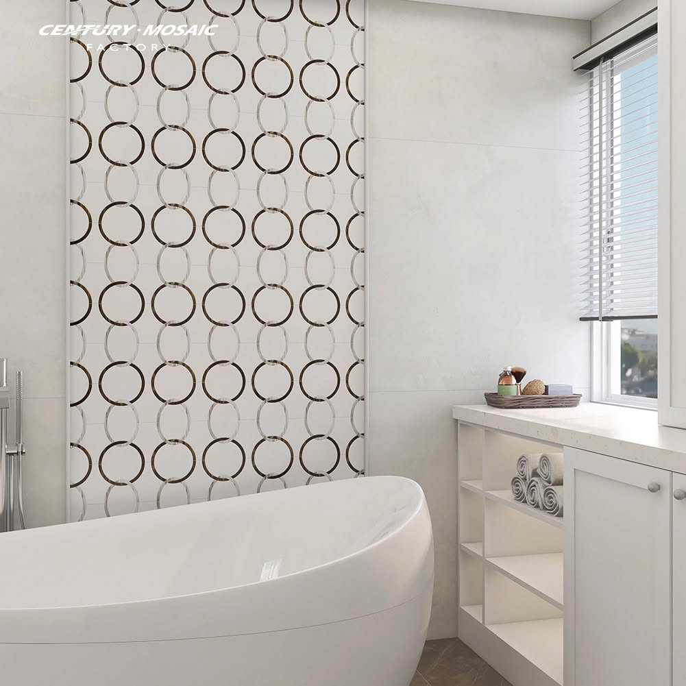The World Waterjet Marble White Circle Polished Mosaic