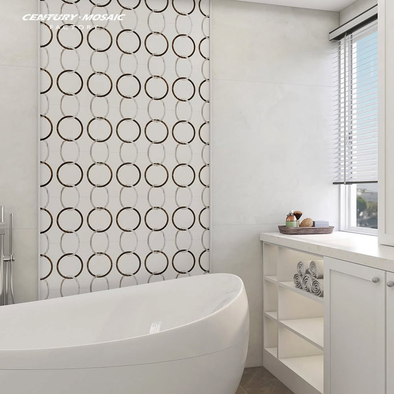 The World Waterjet Marble White Circle Polished Mosaic