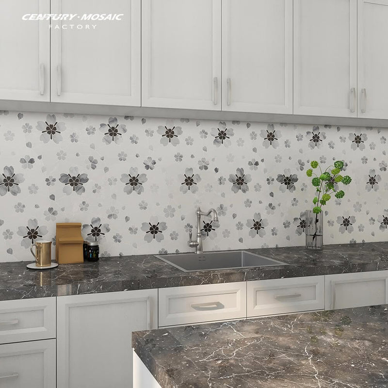 Sakura Waterjet Marble White Flower Polished Mosaic