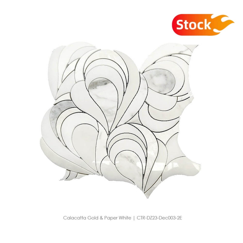 Calacatta Gold & Paper White & Pearl Shell Marble Waterjet Mosaic Tile In Stock