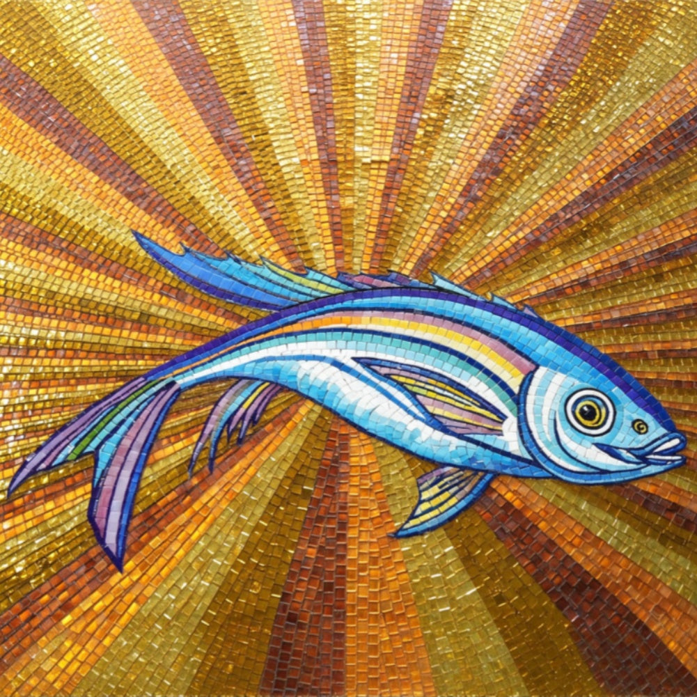 Fish Pattern Custom Religious Glass Artistic Mosaic Tile