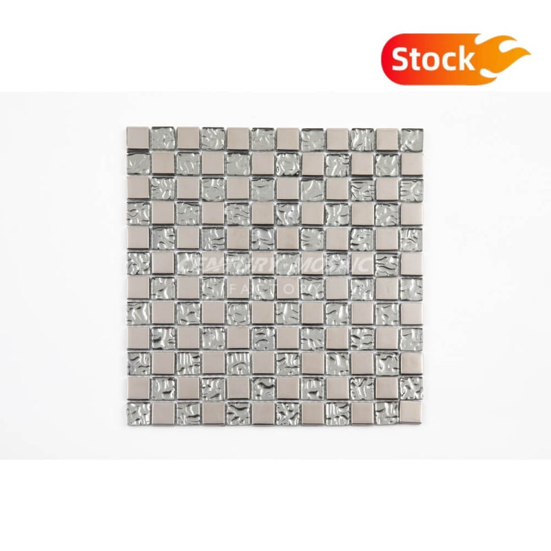 Square 3D Glass Mix Stainless Steel Mosaic Collection Wholesale