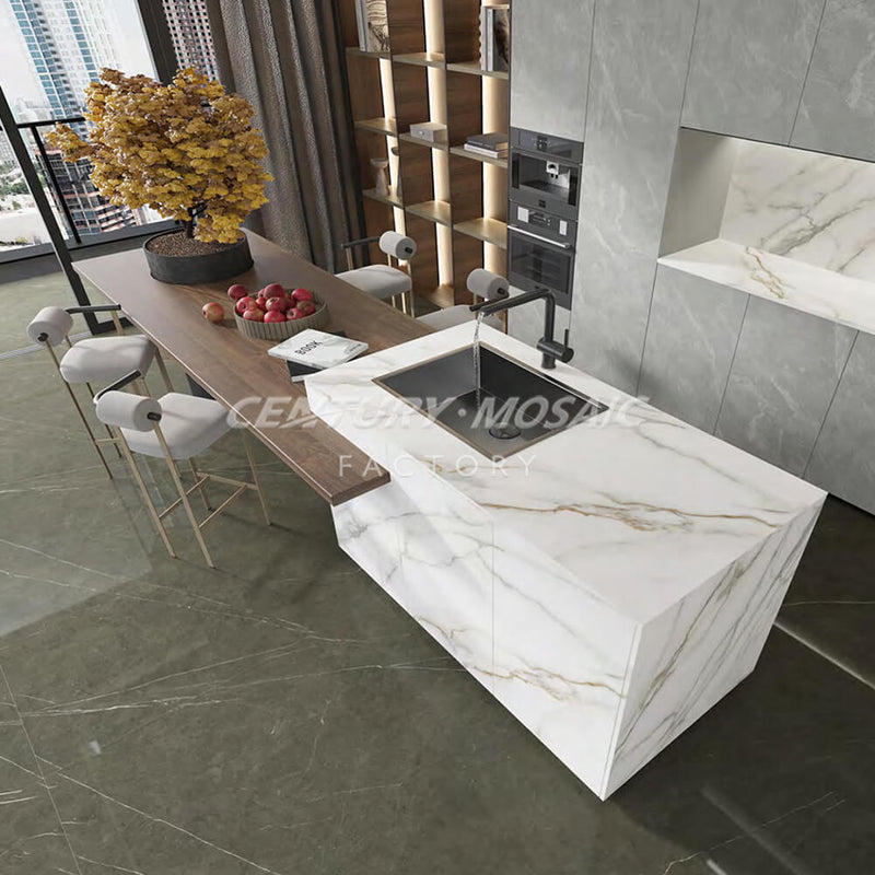 White with Veins Polished Sintered Stone Countertop