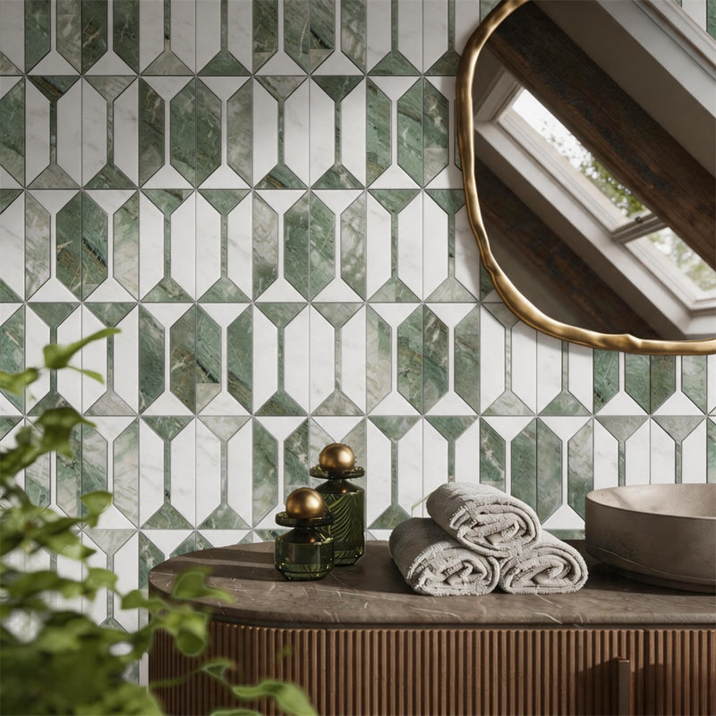 Aqua Rialto Waterjet Marble White Polished Mosaic