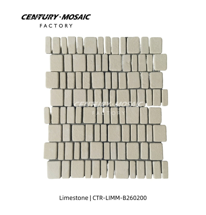 Limestone Beige Brick Tumbled Mosaic Tile