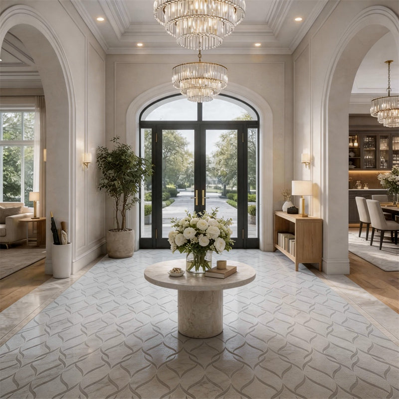White Thassos and Bianco Carrara Waterjet Marble Polished Mosaic