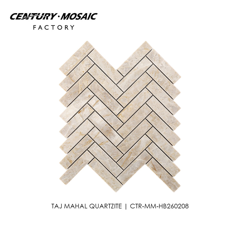 Taj Mahal Herringbone Quartzite Mosaic