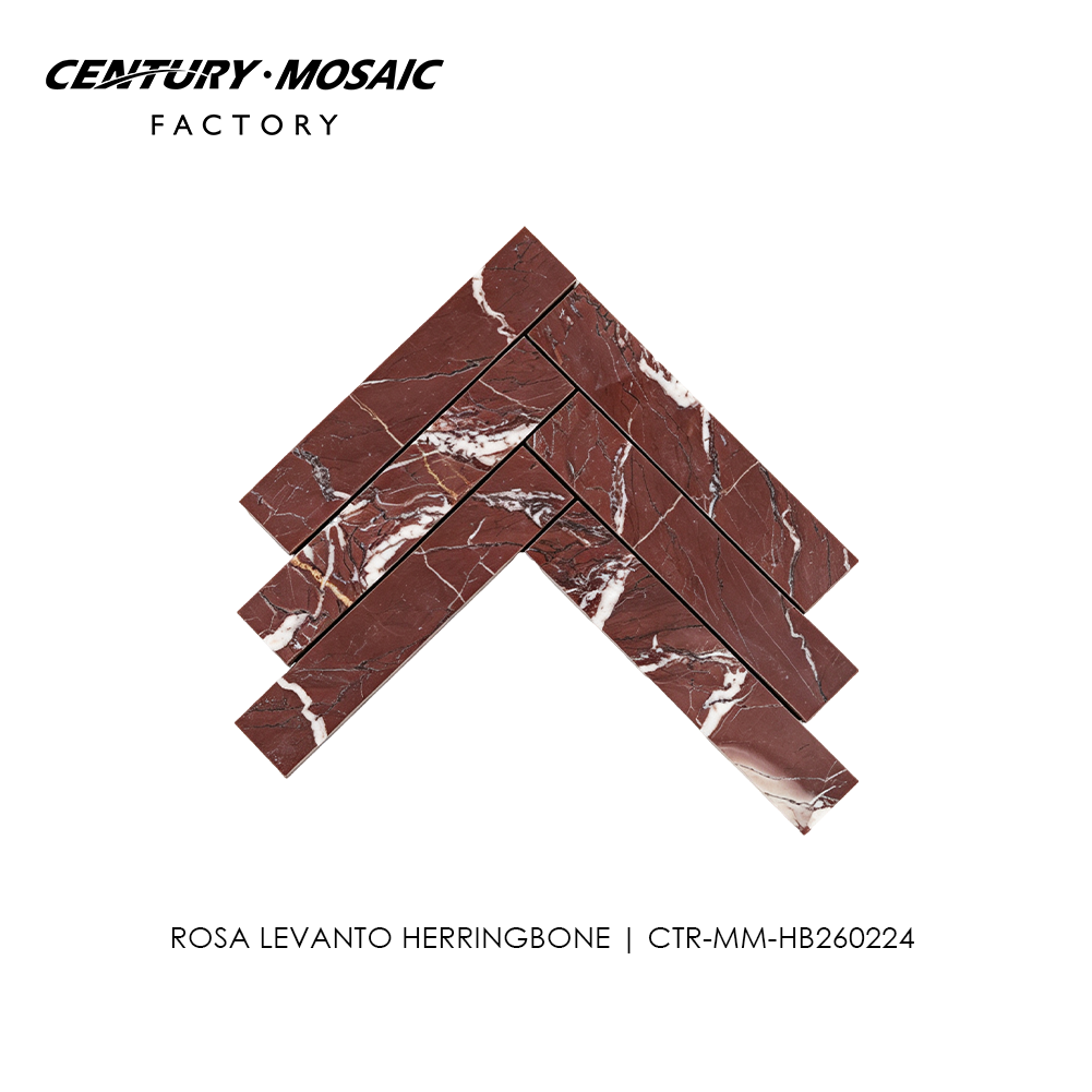 Rosa Levanto Herringbone Marble Mosaic Tile
