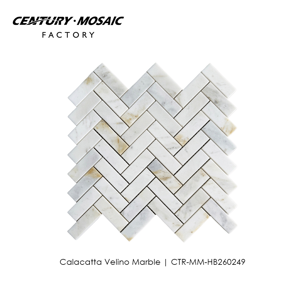 Calacatta Velino 1"x 3" Herringbone Marble Mosaic