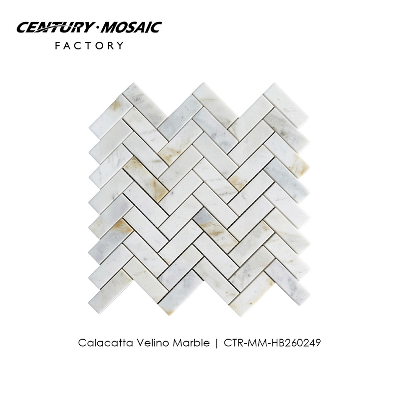 Calacatta Velino 1"x 3" Herringbone Marble Mosaic