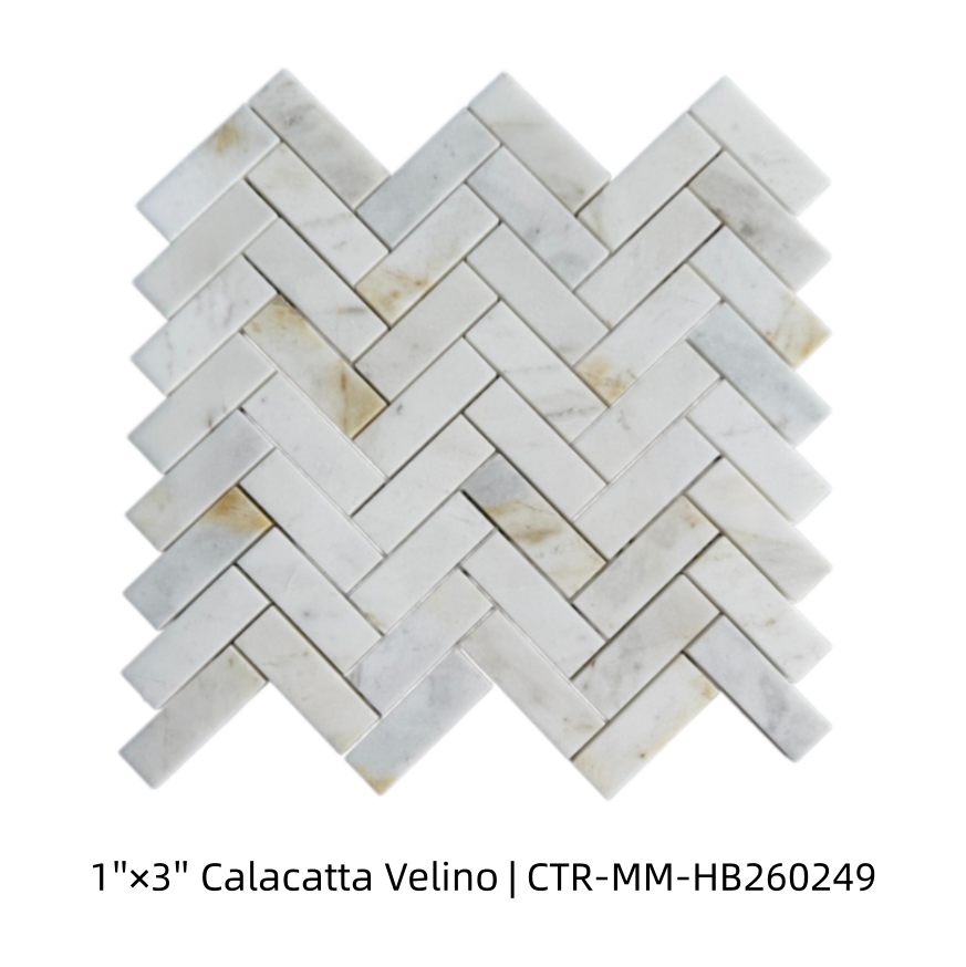Calacatta Velino 1"x 3" Herringbone Marble Mosaic