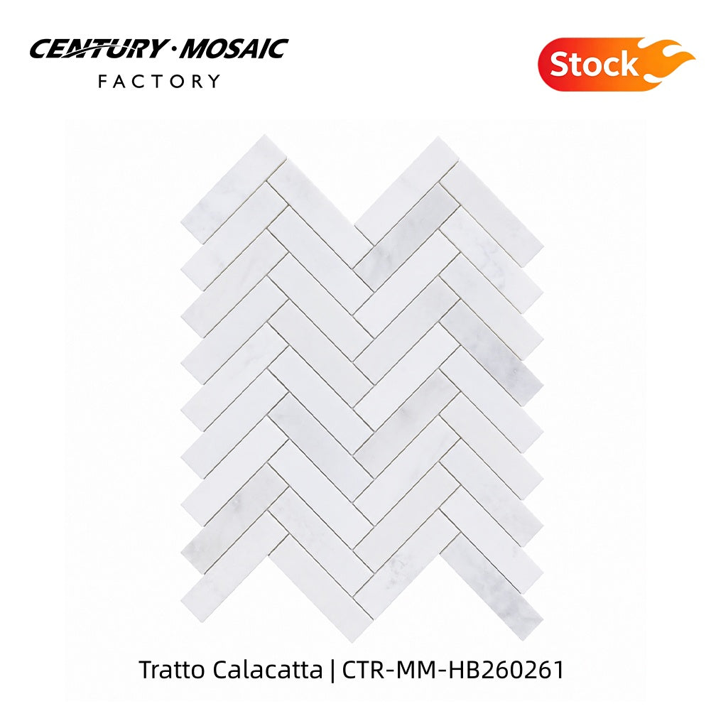 Capri Bianco 1''×4‘’ Herringbone Polished Marble Mosaic