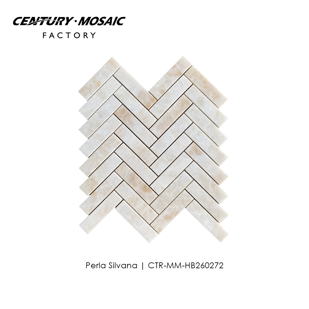 Perla Silvana Herringbone Marble Mosaic