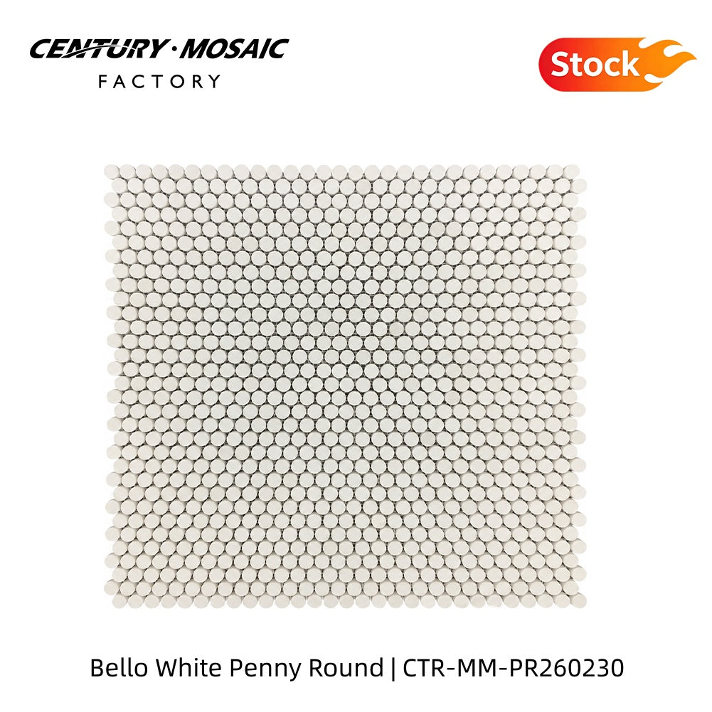 Bello White 1" Penny Round Polished Marble Mosaic