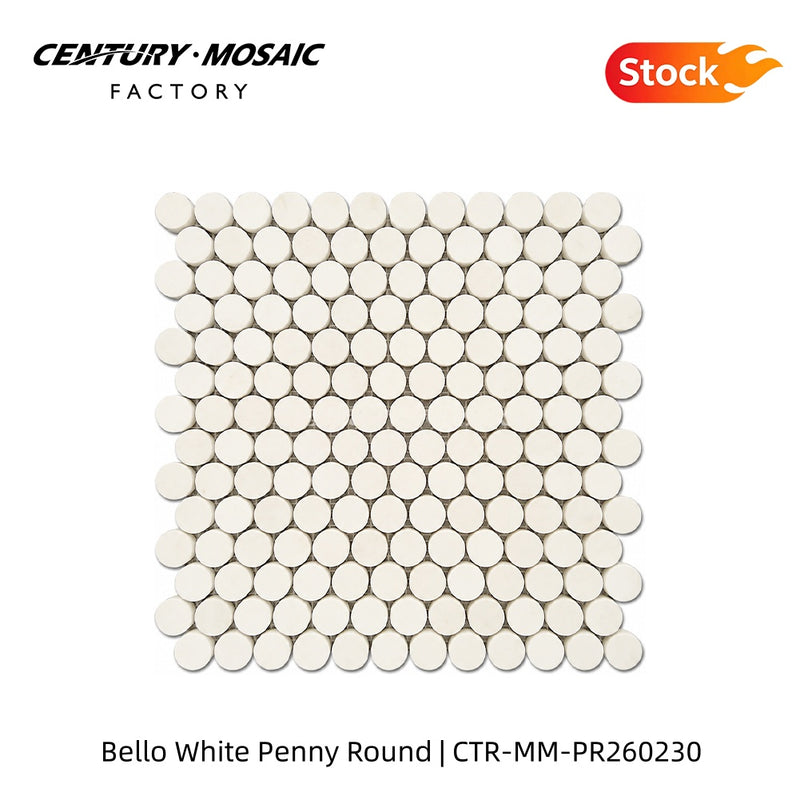 Bello White 1" Penny Round Polished Marble Mosaic