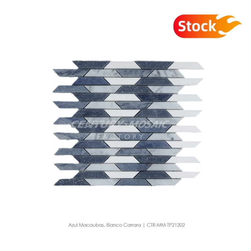Azul Macaubas and Bianco Carrara Marble Mosaic Tile In Stock