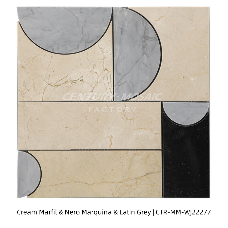 Mondrain Style Waterjet Marble Beige Polished Mosaic 