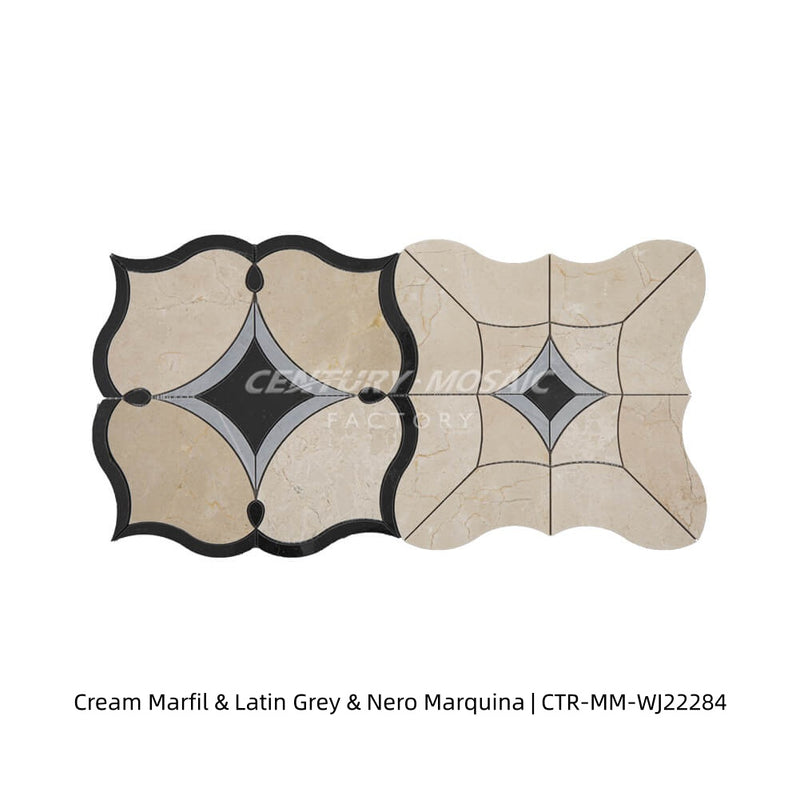 Dream Pemba Waterjet Marble Beige Flower Polished Mosaic