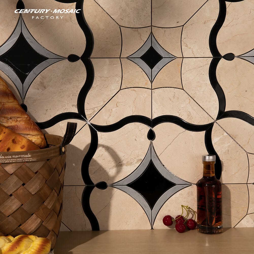 Dream Pemba Waterjet Marble Beige Flower Polished Mosaic