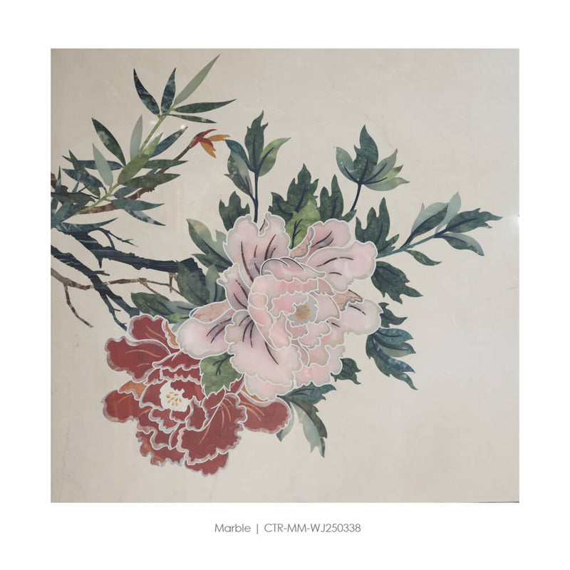 Waterjet Marble Polished Peony Medallion Tile Wholesale