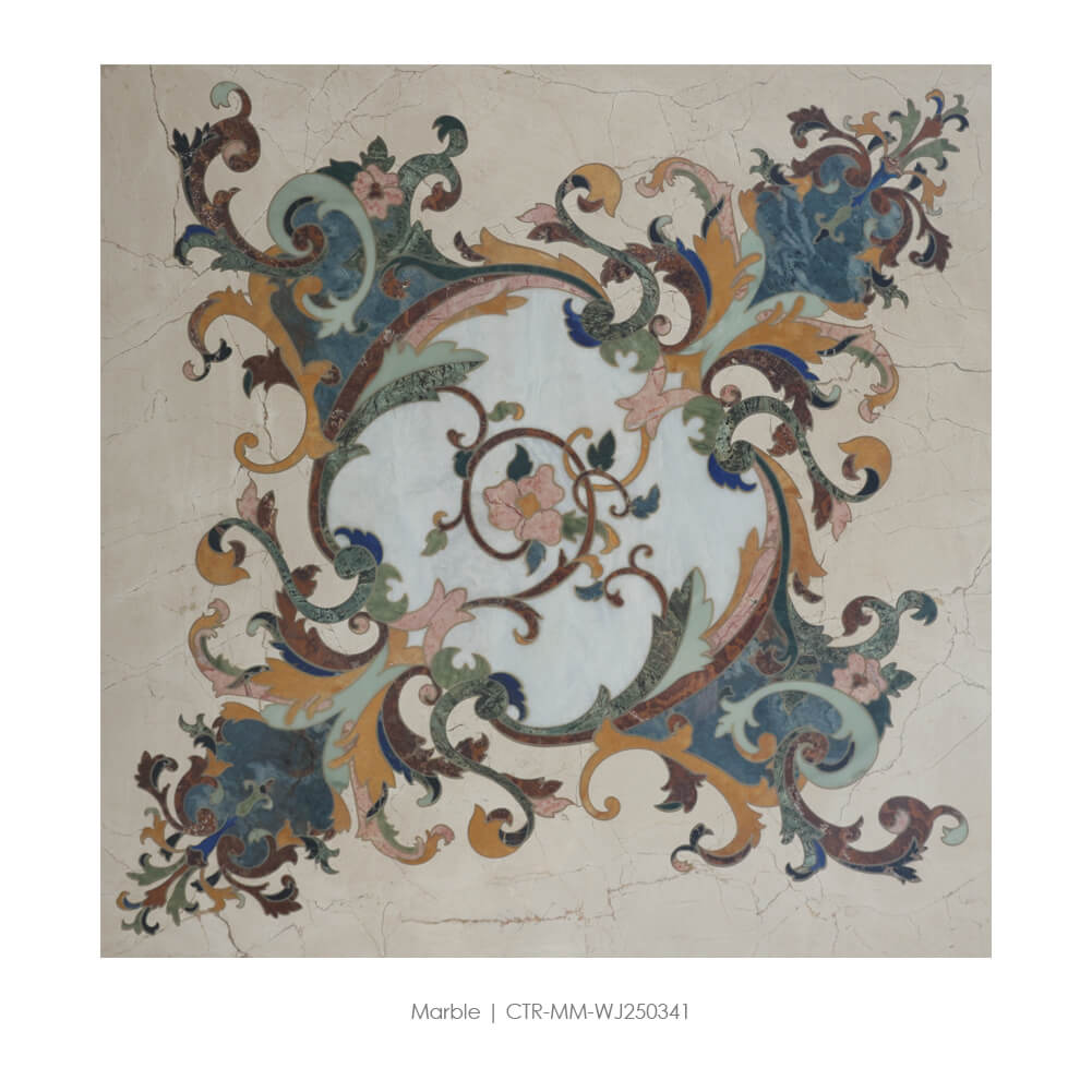 Waterjet Marble Polished Floral Scroll Medallion Tile Wholesale