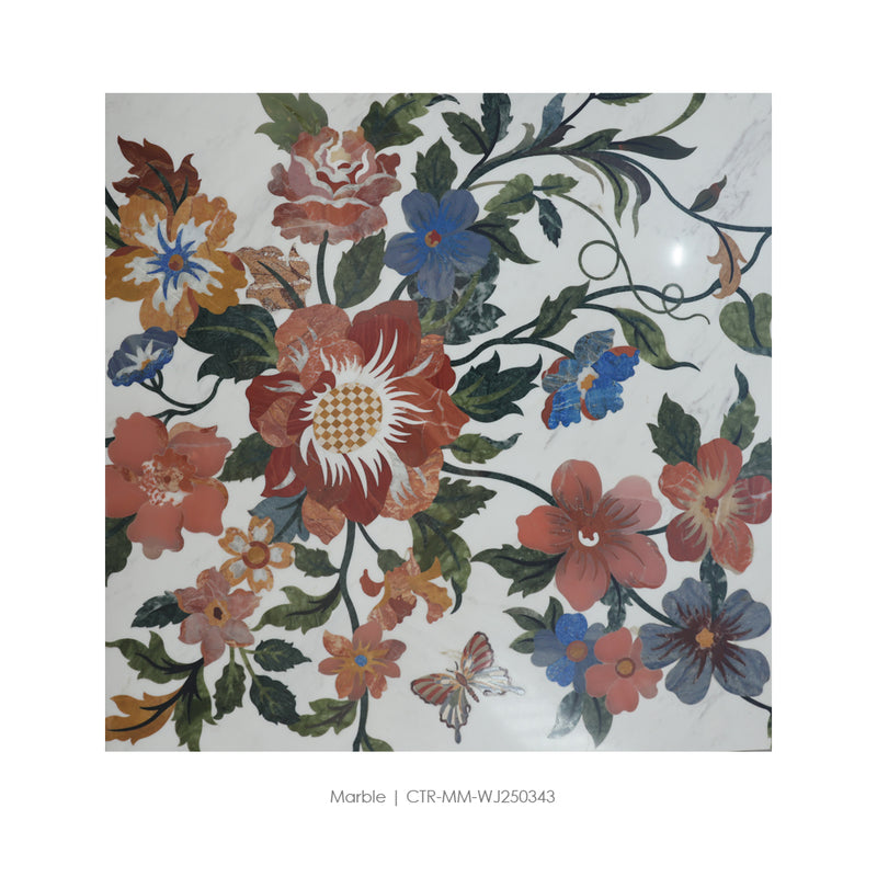 Waterjet Marble Polished Peony Medallion Tile Wholesale