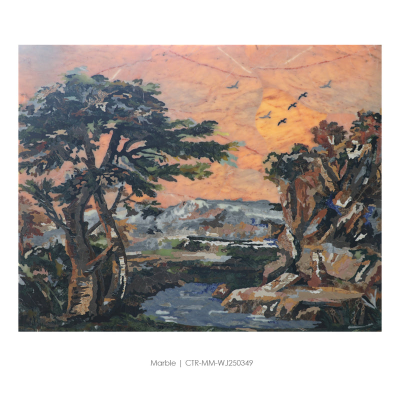 Waterjet Marble Polished Forest Sunset Medallion Tile Wholesale