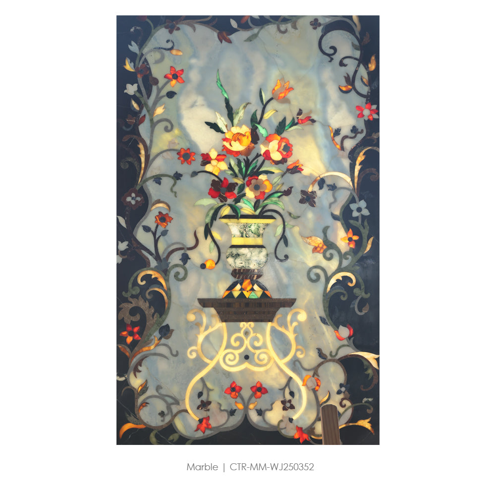 Waterjet Marble Polished Floral Vase Medallion Tile Wholesale