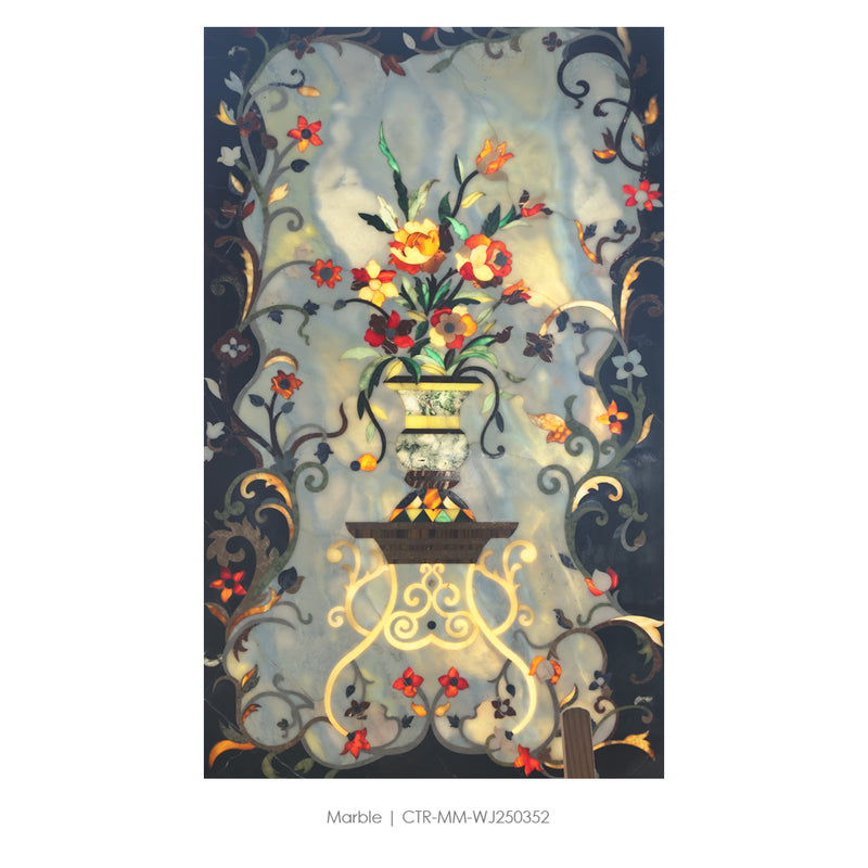 Waterjet Marble Polished Floral Vase Medallion Tile Wholesale