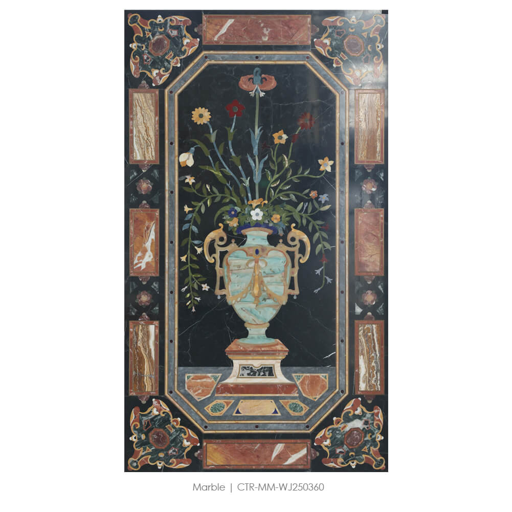 Waterjet Marble Polished Floral Vase Medallion Tile Wholesale