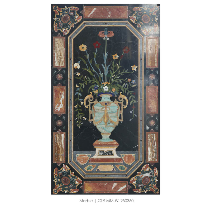 Waterjet Marble Polished Floral Vase Medallion Tile Wholesale