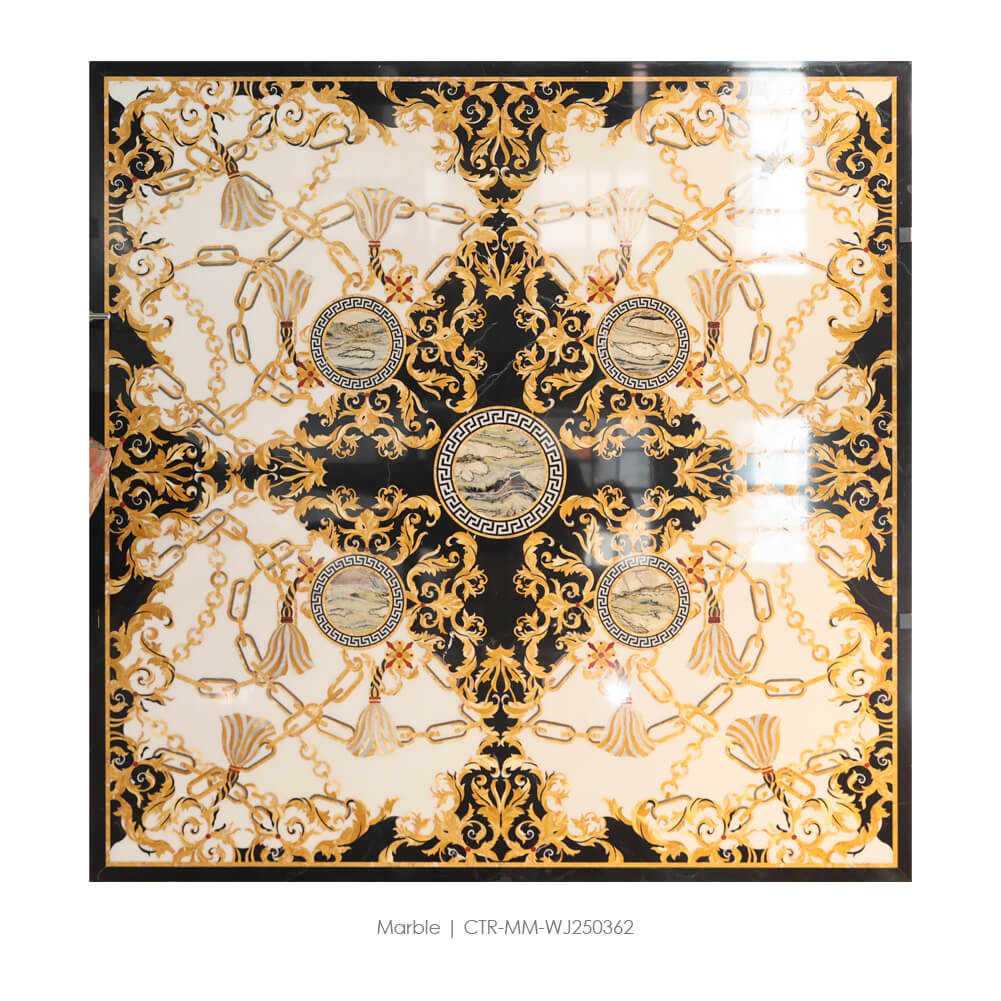 Waterjet Marble Polished Golden Chain Pattern Medallion Tile Wholesale