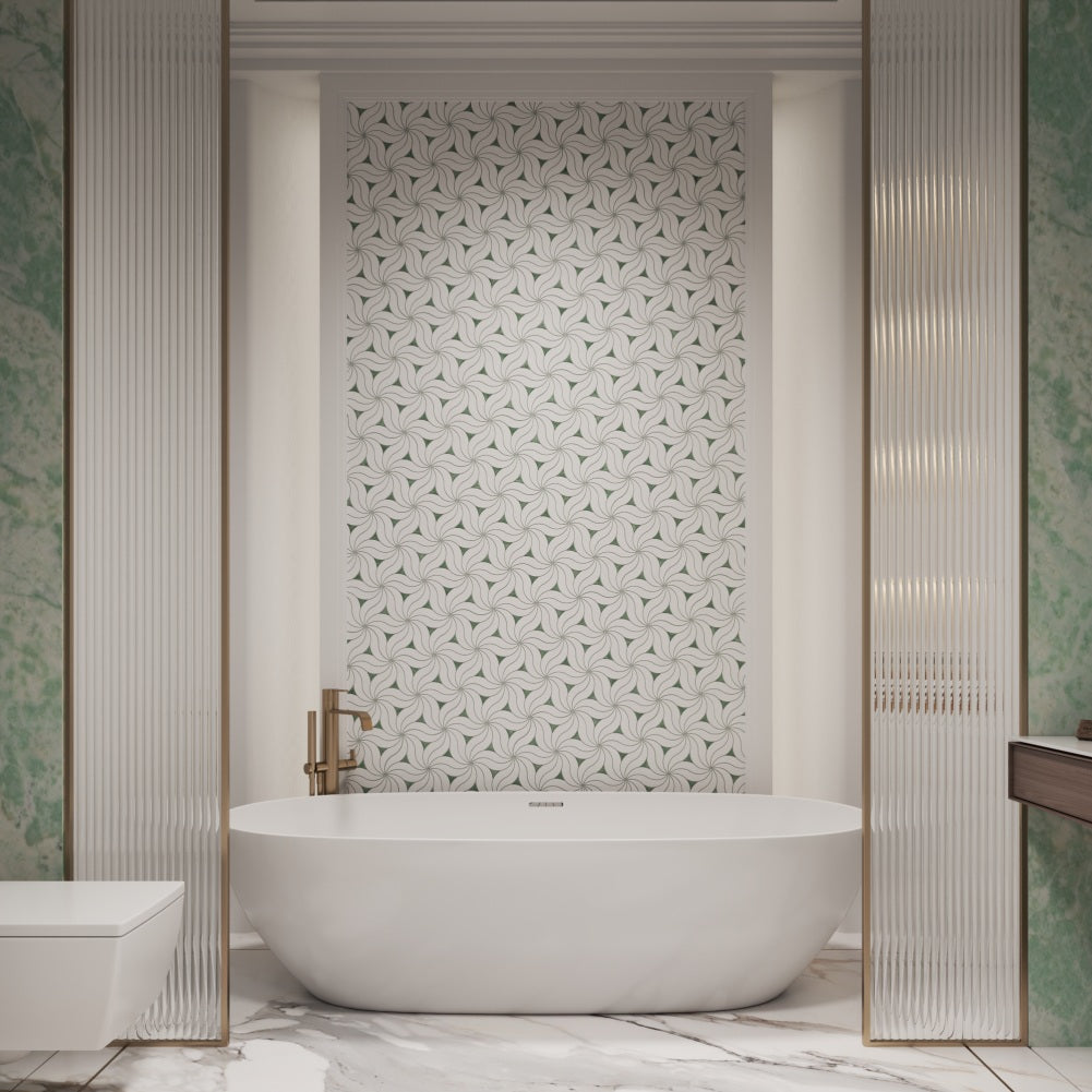 Paper Onyx and Mint Green Waterjet Marble Polished Mosaic Tile
