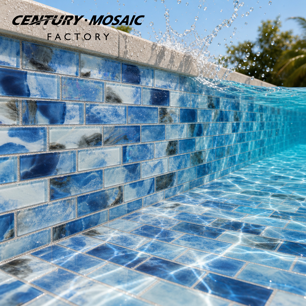 Iridescent Swimming Pool Glass Mosaic