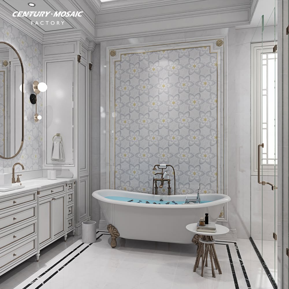 Lucid Blue Camellia Waterjet Mosaic Polished Marble