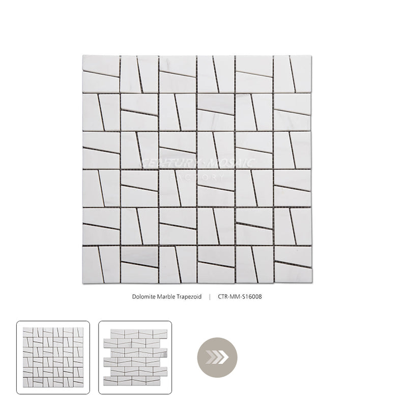 Dolomite Marble White Trapezoid Mosaic Wholesale Collection